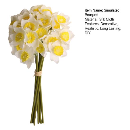 6Pcs Artificial Daffodil Bouquets Simulated Narcissus Bouquet Decorative Yellow And White Floral Arrangement for Living Room Dining Room Entryway