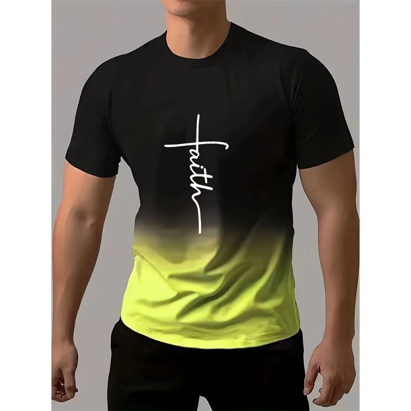 Men's T-Shirt Gradient Style "reset" Graphic Letter Print Mens Comfort Chic T Shirt Short Sleeve Quick Dry Oversized Apparel Top