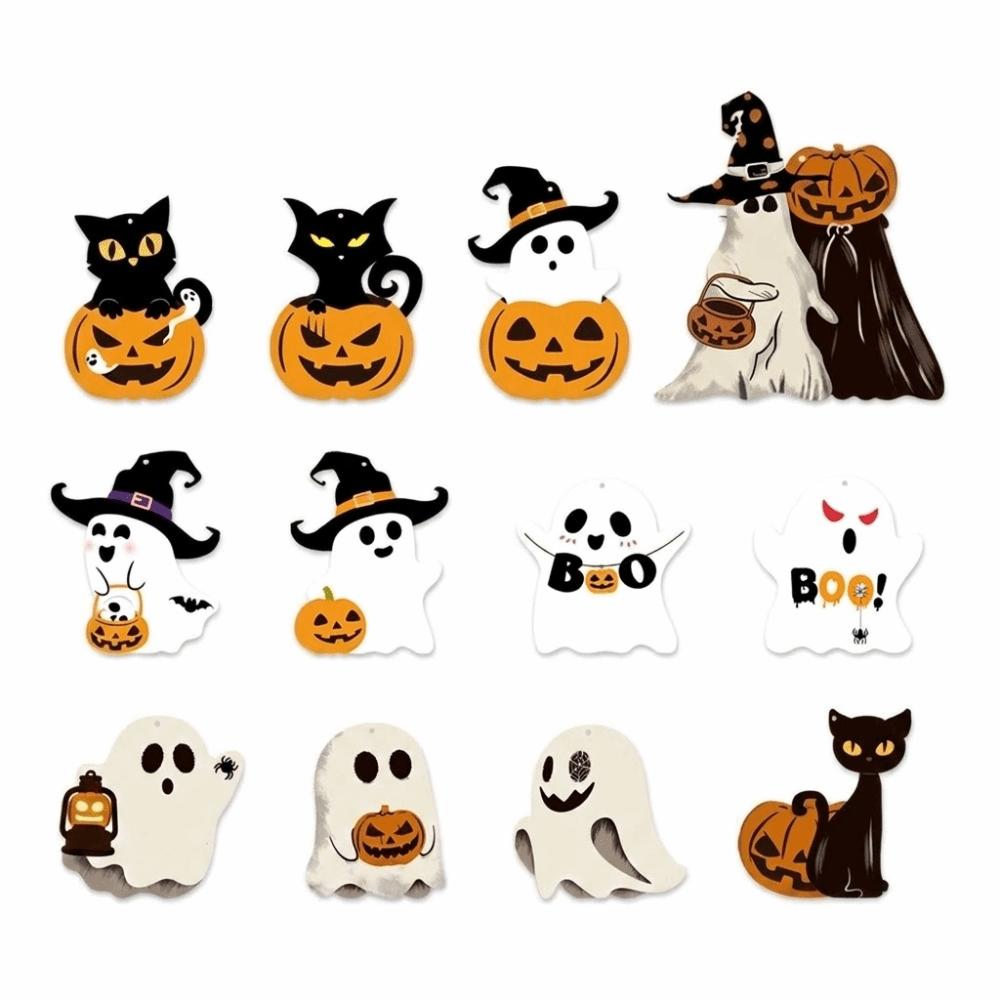 Cute Halloween Paper Hanging Ornament Cat Pumpkin Pendant Creative Ghost Ornament Yard Decor