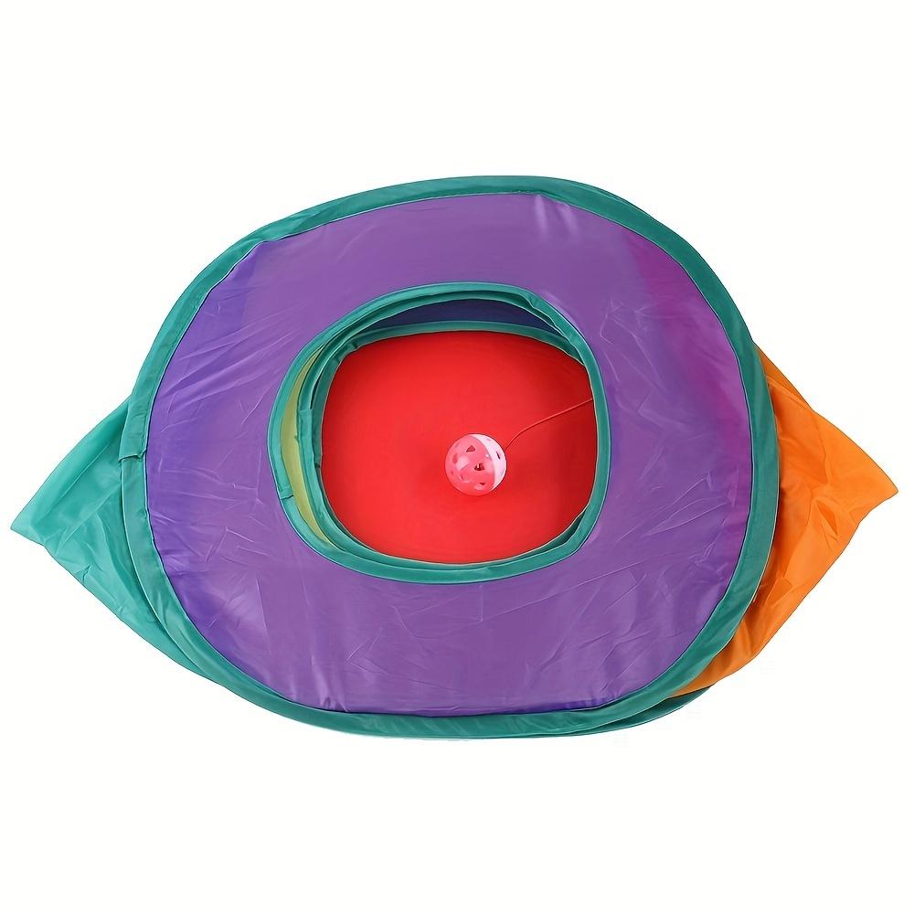 Foldable Rainbow Cat Square Tunnel Square Tunnel Toy Cats with Hanging Ball Pet Hideaway Playhouse Interactive Cat Cave