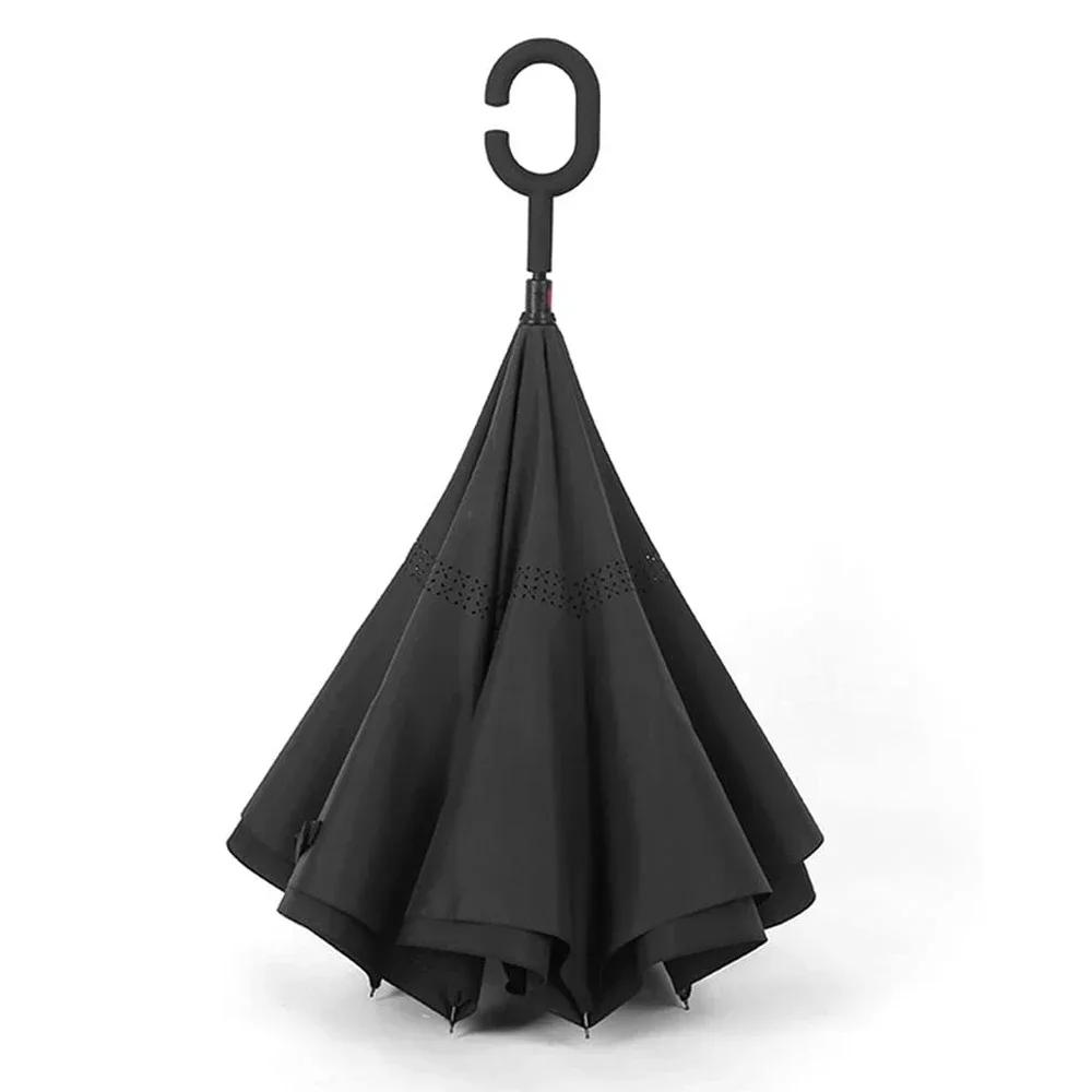 

C-type Standing Handle Enlarged Storm Resistant Business Long-handled Umbrella Car Fully Automatic Straight Bar Reverse Umbrella Iron&8K чёрный