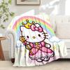 For Princess, Rainbow, HelloKittyAnime-Themed Flannel Blanket, Glam Style, Digital Print, All-Season Comfort, Tear-Resistant, Knitted Crafts