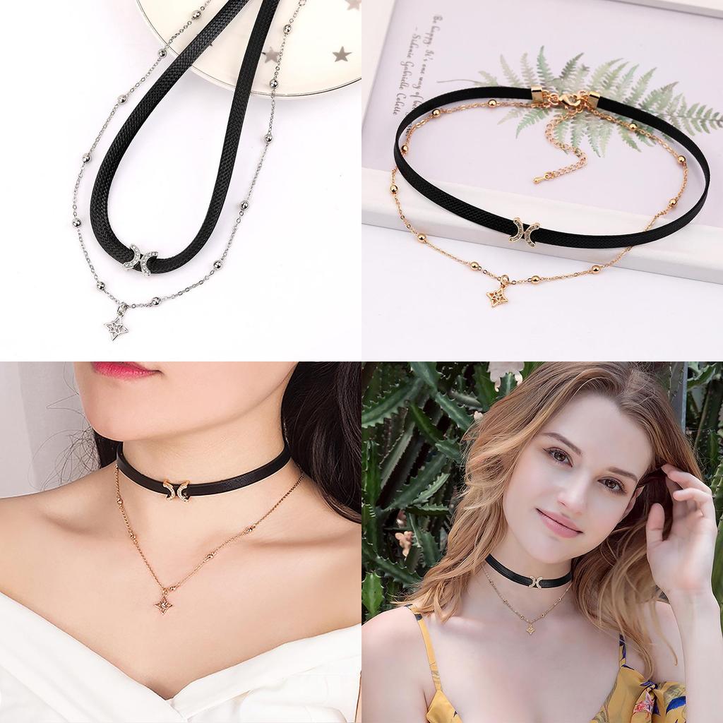 Korean Style Elegant Double Layer Choker Necklace For Women With Rhinestones Dazzling