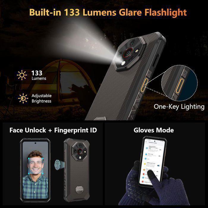 Smartphone Robuste 5G Ulefone Armor X16 12Go+128Go 6,56" 10360mAh Telephone Portable Incassable Android 15 Dural SIM/NFC/48MP Noir