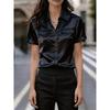 Elegant Satin Short Sleeve Shirt With Chest Pockets