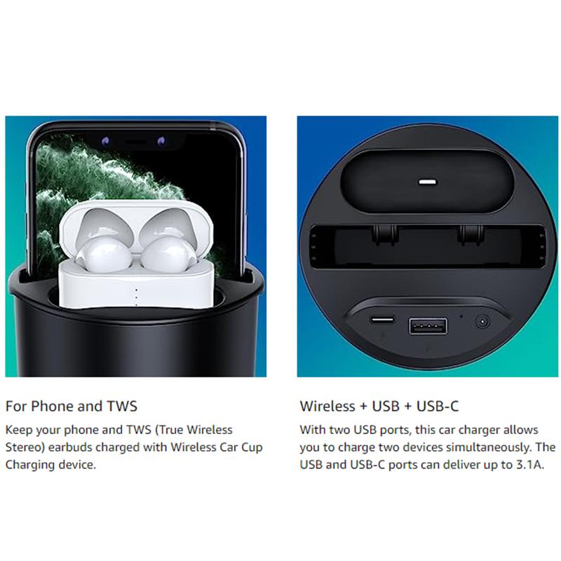 Držák do auta s bezdrátovou nabíječkou ve tvaru kelímku pro Airpods pro 2 iPhone 15/14/13/12/XR/X QI Bezdrátová nabíječka do držáku na kelímek do auta pro samsung