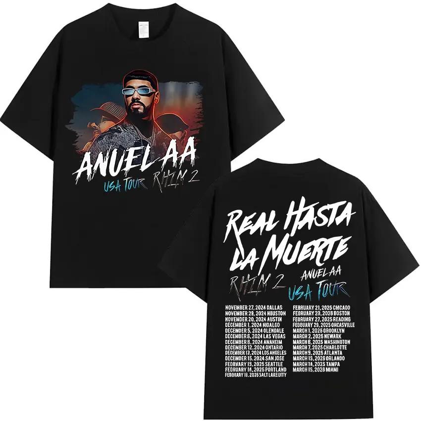 

Рэпер Anuel AA Real Hasta La Muerte Tour 2025 Футболки с новым альбомом Мужские хип-хоп готические футболки 100% Футболка с коротким рукавом#Цвет(3) XXXXXL чёрный