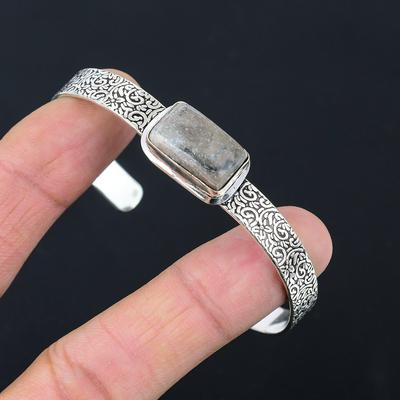 Natural Spider Web Jasper Gemstone 925 Silver Bangle Adjustable For Girls