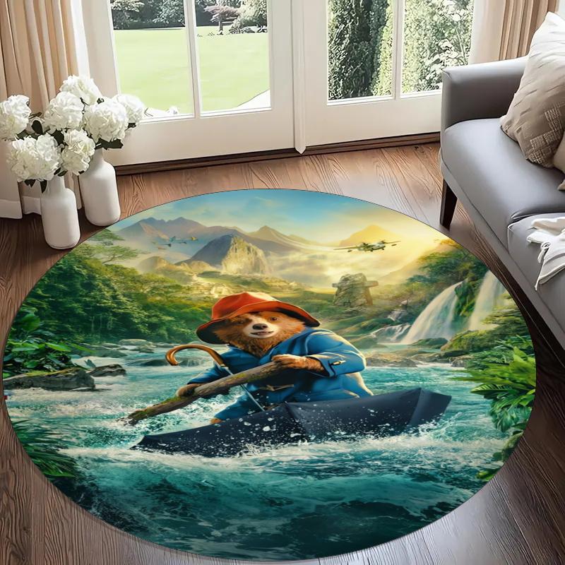 Paddington Bear Printed Round Rug Carpet Chair Rug Area Rug Entryway Doormats,for Office Chair Living Room Bedroom Kitchen Room.