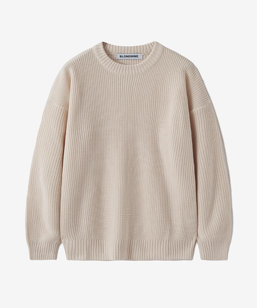 BLOND9 Crew Neck Rib Knit Sweater_Ivory