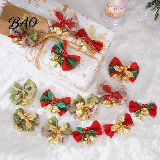Holiday Gift Embellishments 2Pcs Christmas Bell Bow Embellishment, Fabric Ribbon Ornament for Atmosphere Decor Box Candy Doll Clothes, DIY Craft