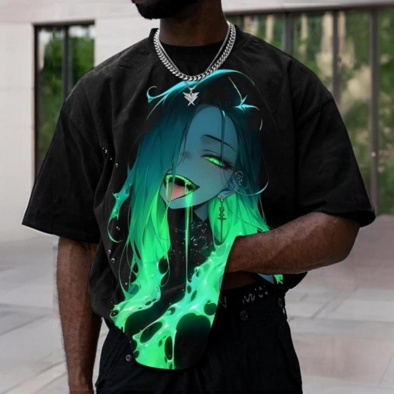 Men's T-Shirt 3d Animation Character Print Short Sleeve Tee For Men Fashion Street Man Clothing Loose Oversized T-Shirt Top