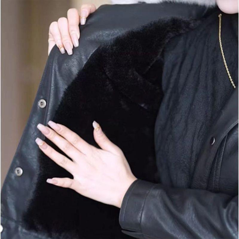 Winter Women Leather Jacket Fleece Lined Thick Warm Short Loose Coat