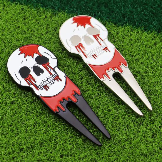 Skull Golf Divot Repair Tool Zinc Alloy Magnetic Ball Marker Holder Metal Green Fork Tool Golf Accessories Men Women Golfer Enthusiasts Gift