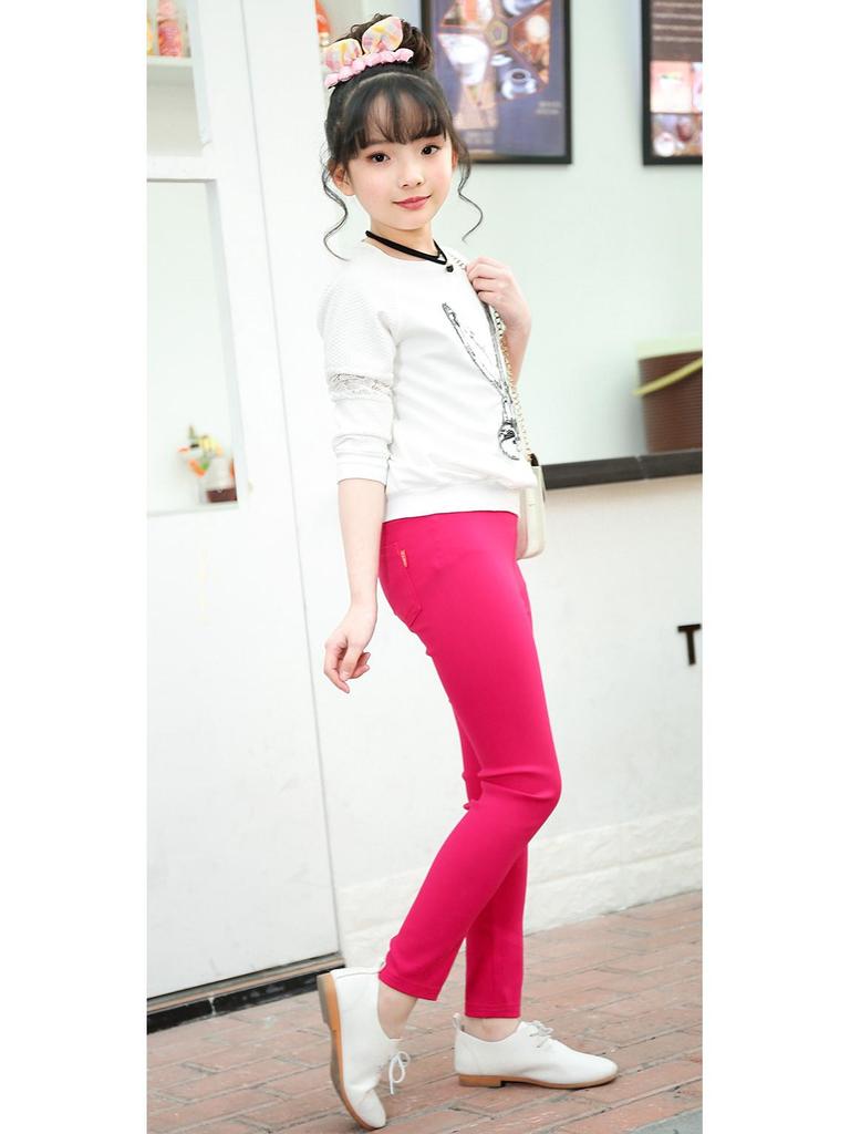 2022 Girls' Elastic Pencil Pants, Ages 3-12, Spring/Autumn Skinny Long Pants