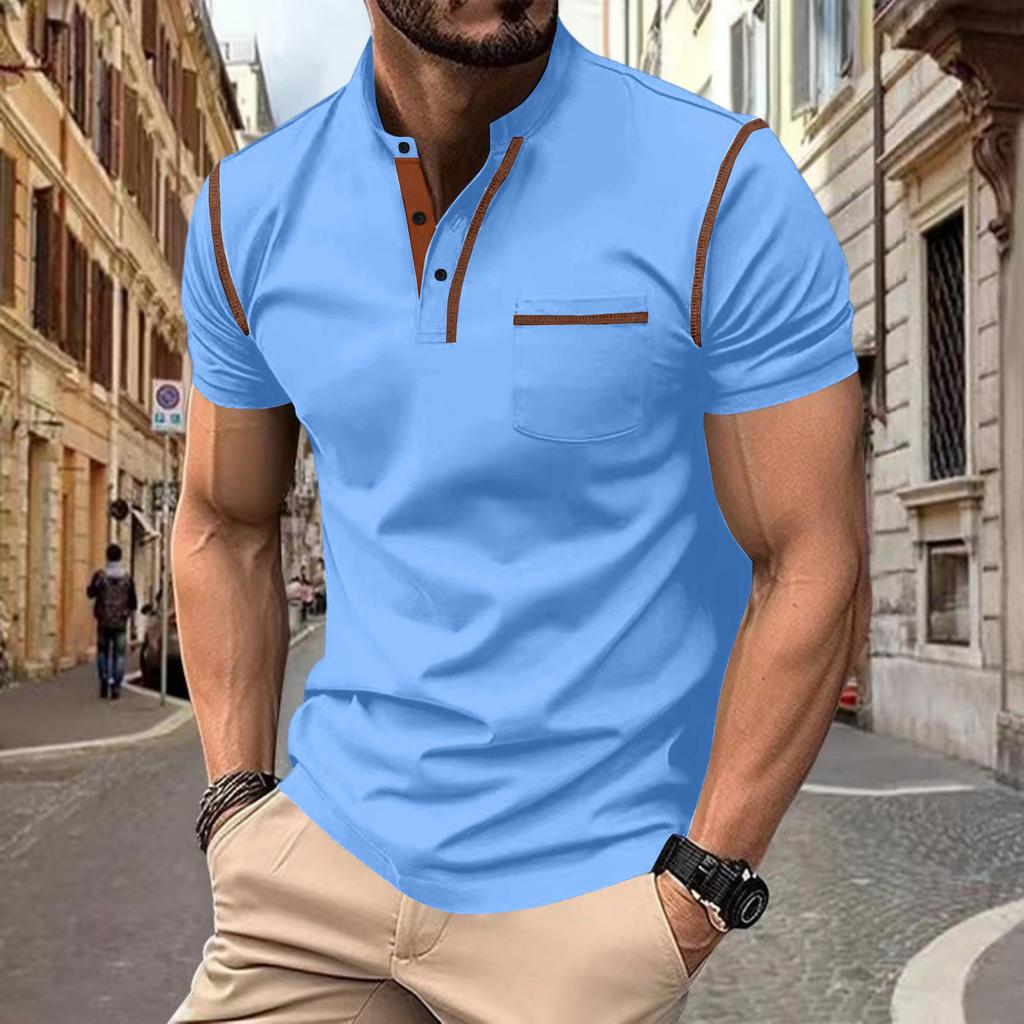 Heren T-shirt met korte mouwen, zakje en kraag, casual top met revers