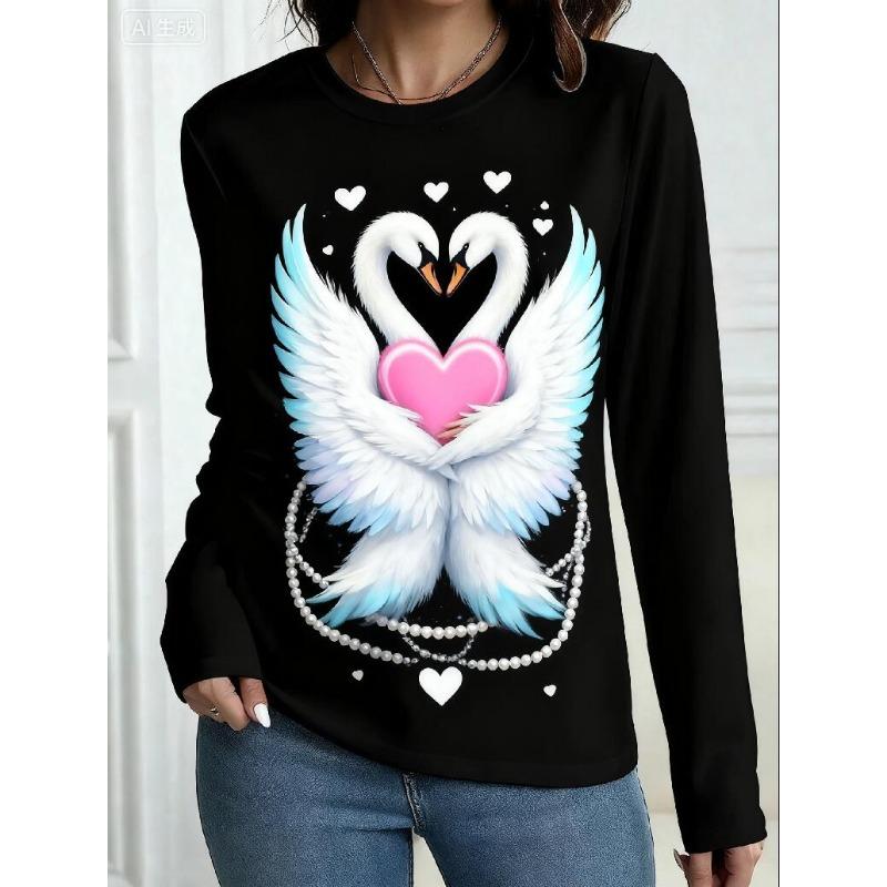 Funny Cartoon Animals Graphic T Shirt Women's Long Sleeve T-Shirt Leisure 3D Printed Tshirt Casual Spring Tees Tops