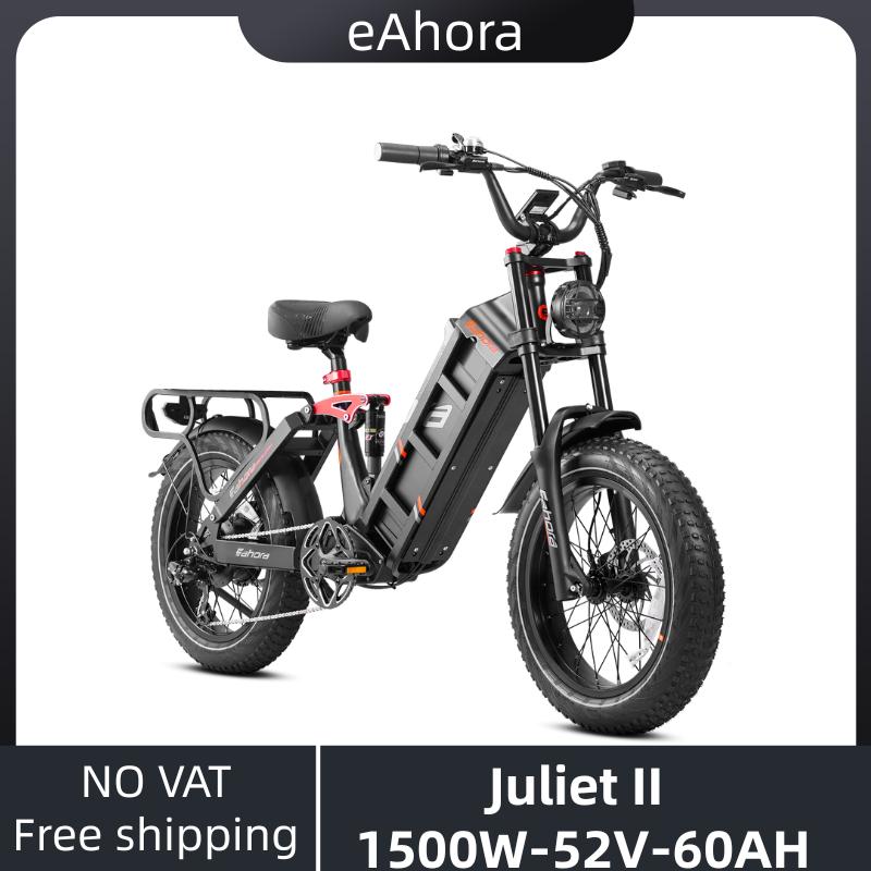 ENyní Juliet II 1500W elektrické kolo 52V 60AH baterie, rychlé 55 km/h plné odpružení a hydraulické brzdy 20*4 palcová fat bike