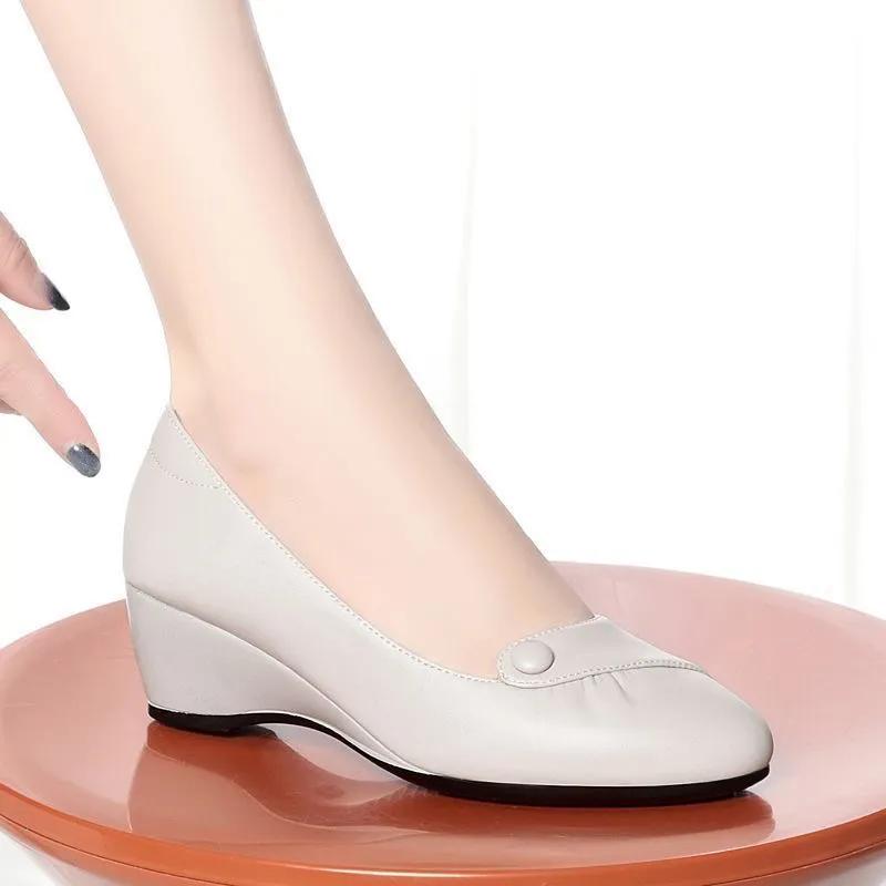 sapatos femininas women fashion beige round toe high quality wedge heel shoes lady casual office work shoes ab508
