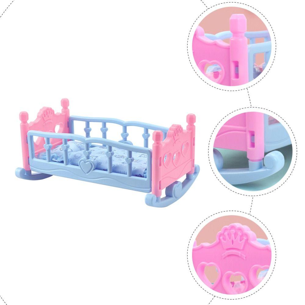 Pretend Play Baby Doll Rocking Bed Infant Carriage Doll Rocking Crib Baby Bed Cradle  Girls Gift