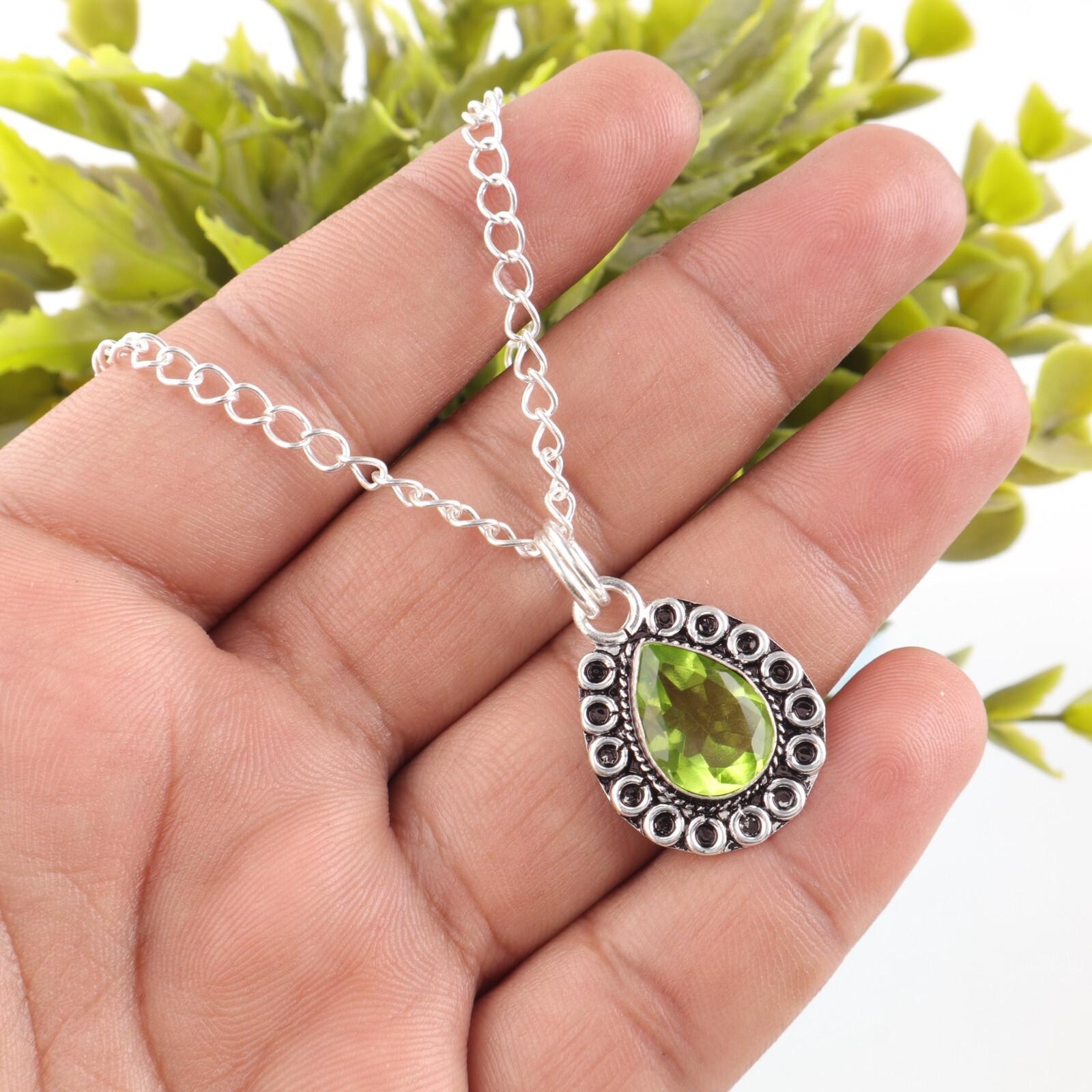 

Heart Chakra Natural Peridot Sterling Silver Engagement Gift New Pendant Jewelry PP-26-4