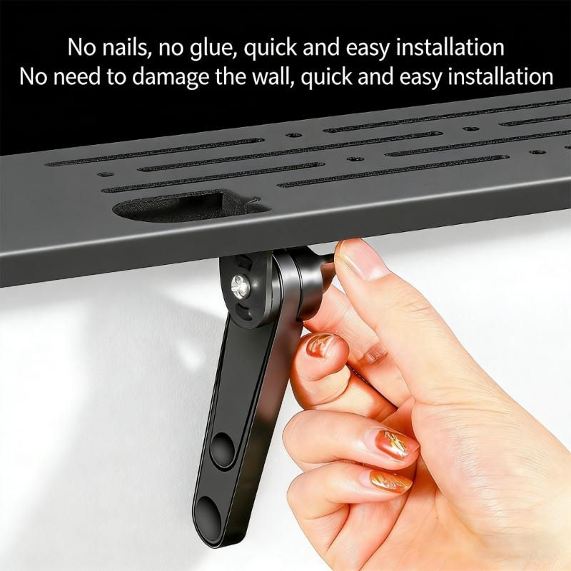 Television Upper Storage Unit Strong Metal Build No Drill Mounting Supports 15lbs Great For Entertainment Systems And Media instances