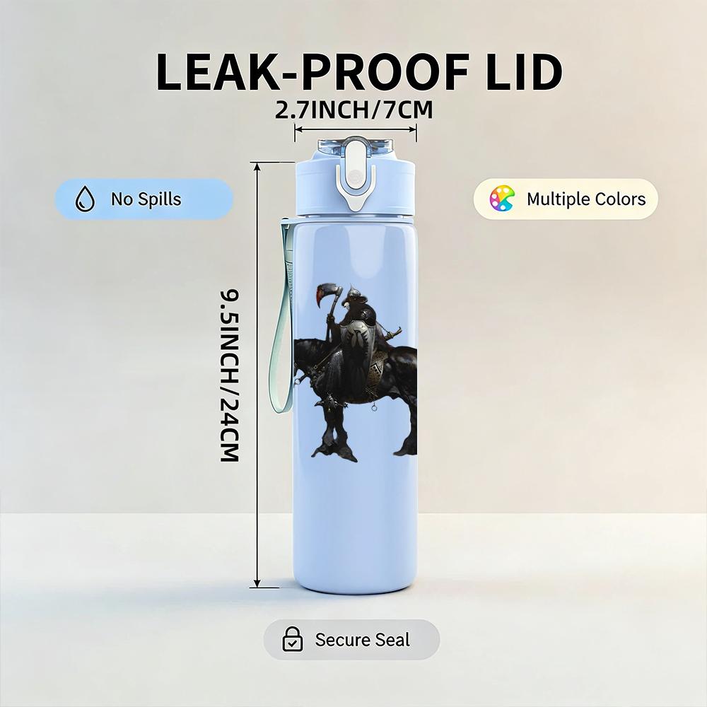 1PC Horse western dark silhouette print 750ml colorful plastic sports water bottle leakproof pop up lid with straw for outdoor work home use