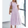 Women V-Neck Maxi Dress with Ruched Puff Sleeves for Casual Summer Wear