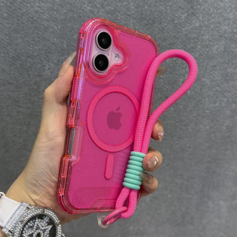 

3in1 Bumper Transparent Magnetic For Magsafe Lanyard Wrist Strap Case For iPhone 15 11 12 13 14 16 Pro Max Plus Hard Armor Cover Case & Strap&iPhone 15