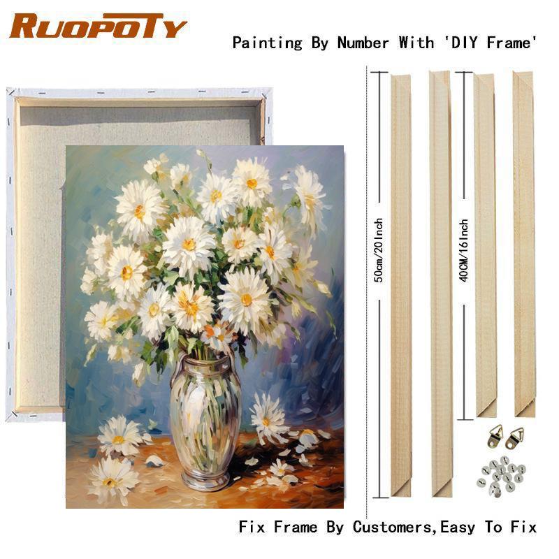 

RUOPOTY Картина по номерам 40x50 см с рамкой цветы Краска по номерам для взрослых ручная роспись украшение для дома 40x50cm Diy Frame