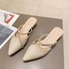 Mules Women's Slippers and Ladies Sandals Rhenstone Leather Pointed Toe Crystals Jewels Flat Outside Job Shoes Off White Slides