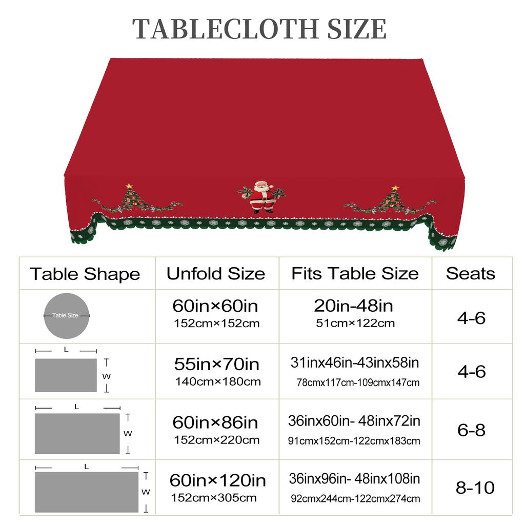 1 Piece Christmas Round And Square Tablecloth, Various Sizes, Cute Santa Claus And Snowflake Green Tablecloth Holly Berry Pattern Design Tablecloth Fo