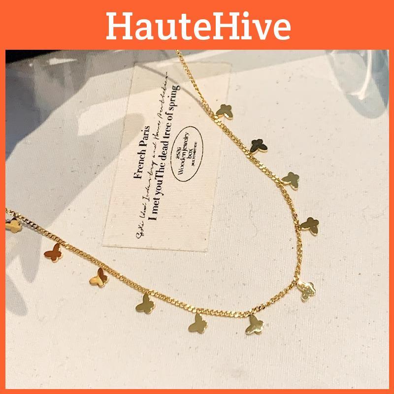 Stylish Titanium Steel Butterfly Neck Chain 2024 Unique Design For Women With Multiple Charms