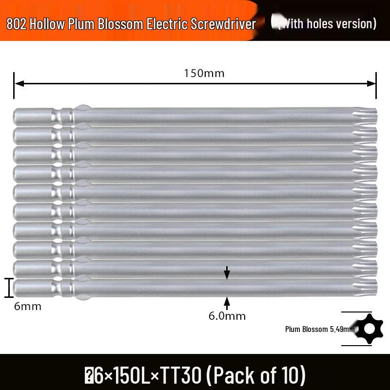 Nigao S2 802 Torx Electric Screwdriver Bit, 6mm Round Shank with Hole