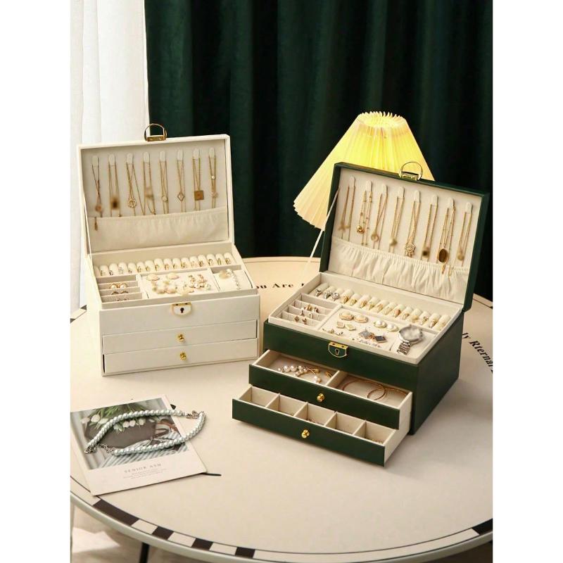 1pc Multi-Layer Leather Jewelry Storage Box for Earrings, Rings, Watches, Necklaces and Bracelets with Large Capacity, Anti-Oxidation