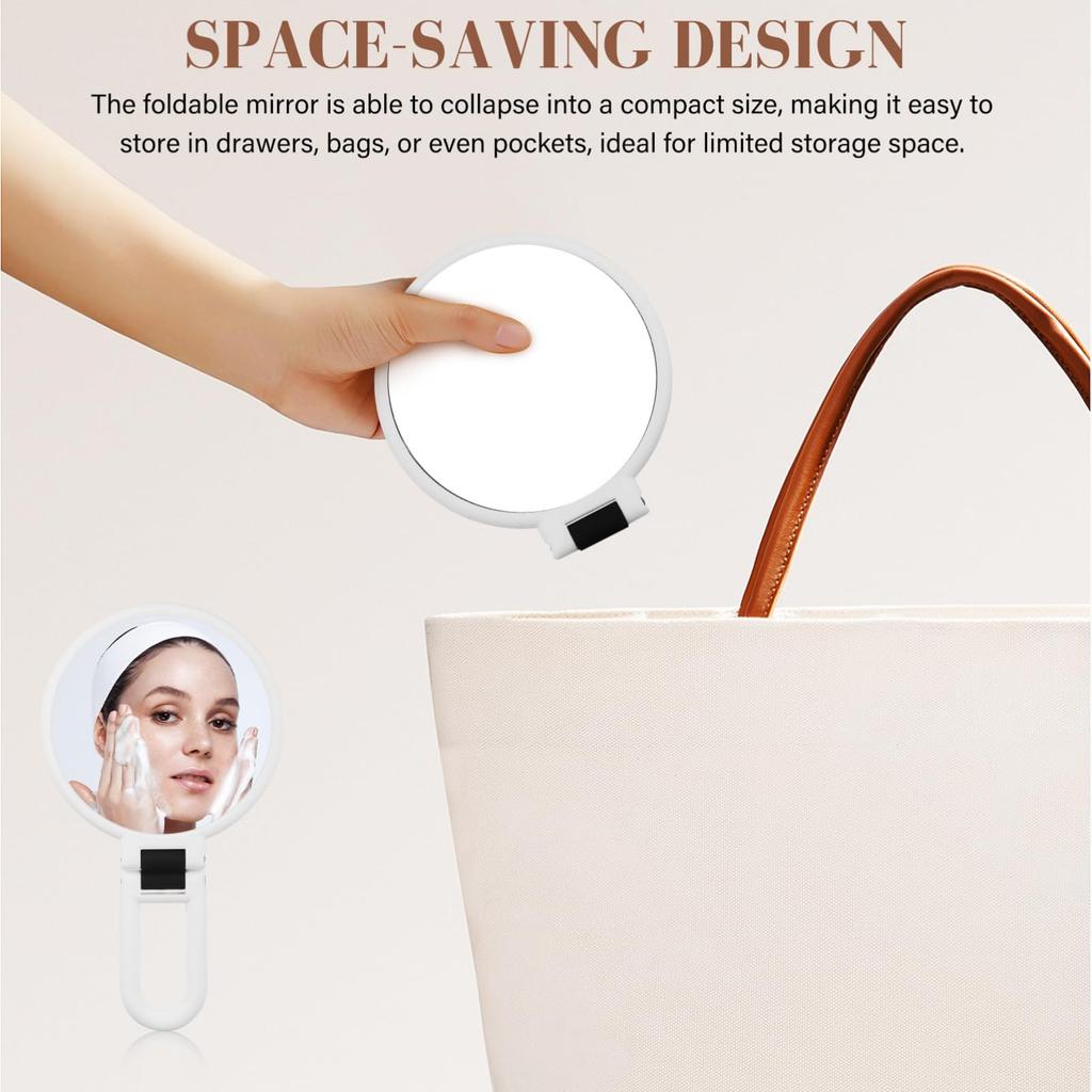 BESTOYARD Handheld Magnifying 10x Large Magnifying Mirror with Tabletop Stand Folding Makeup Round Mirror, Mirror, Magnification, Double-Sided Mirror,