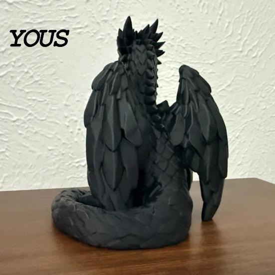Decorative Collectible Toys 3D Printed Sitting Black Dragon Statue, Fantasy Western Figurine, Exquisite Craft Ornaments Gothic Decor Ornament