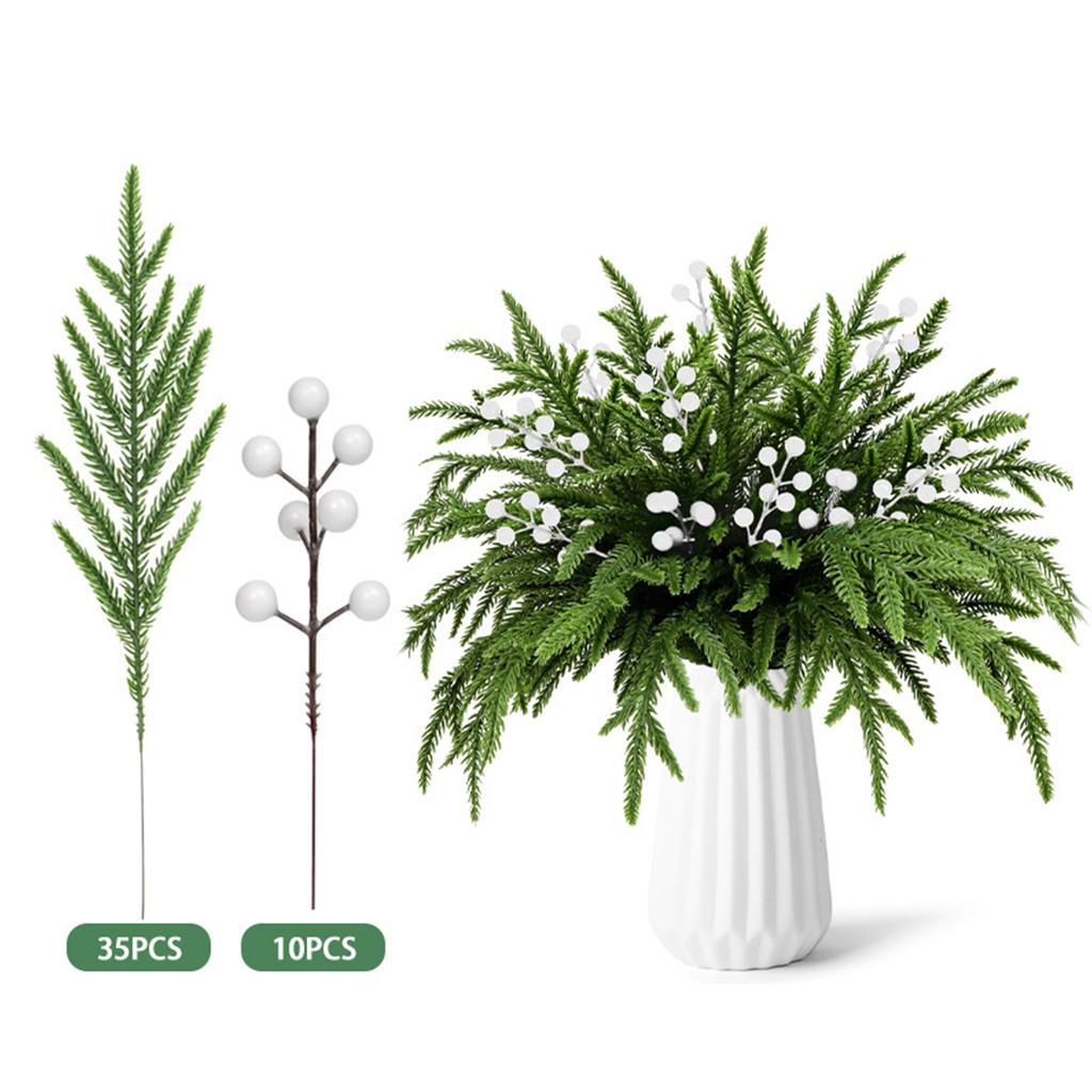 Norfolk Branches Red Berry Stems Artificial Christmas Picks Fake Needles With Holly Berries For Xmas Tree Filler Decorations Festival Holiday