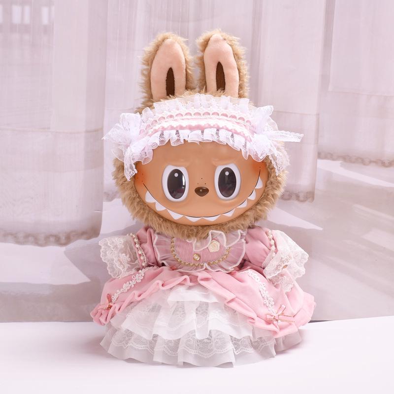 38cm Labubu Plush Doll Casual Outfit Set with Hat (Clothes Only)