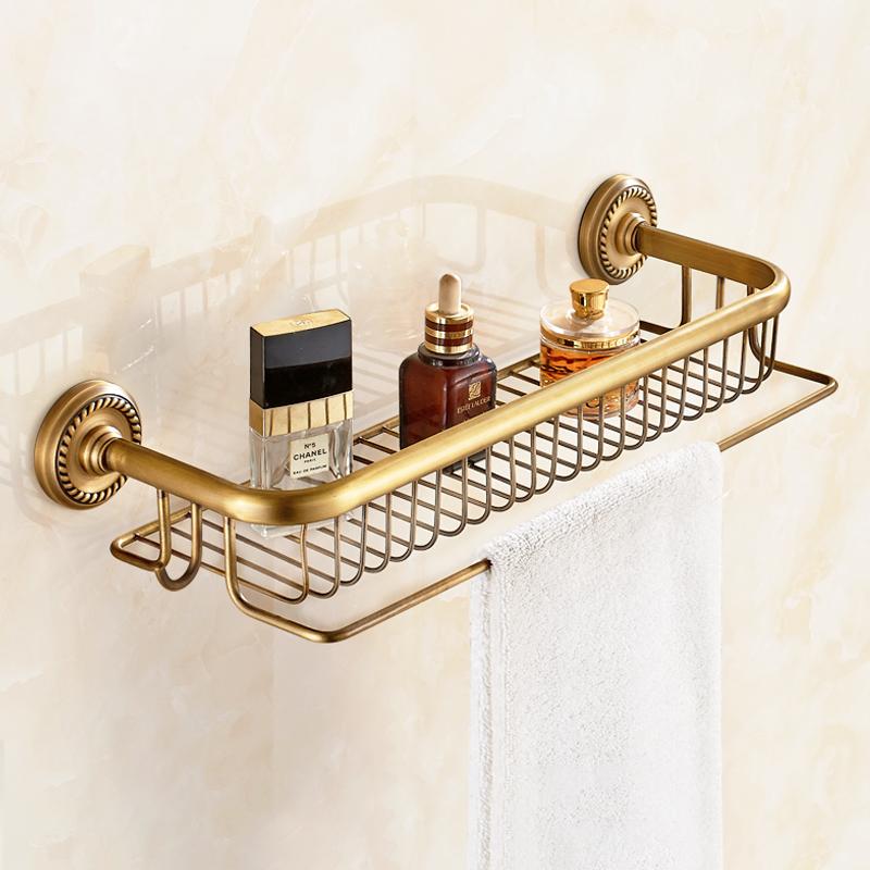Antique bathroom towel storage rack multifunctional all copper bathroom cosmetics rack wall mounted storage rack bathroom shelf