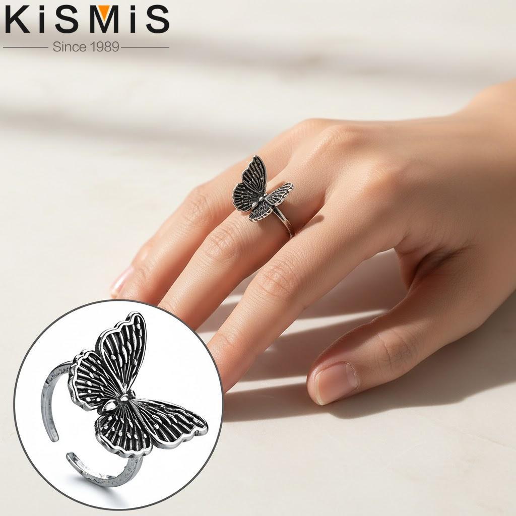 Women Vintage Carved Butterfly Ring Silver Engagement Anniversary Party Jewelry Fashion Accessory 1PC