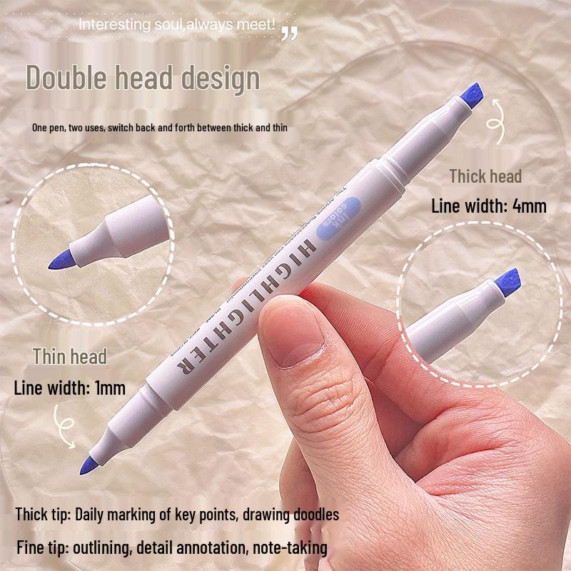 Double-ended Retro Color Fluorescent Marker Pen, Macaron Pastel Highlighter for Notebooks