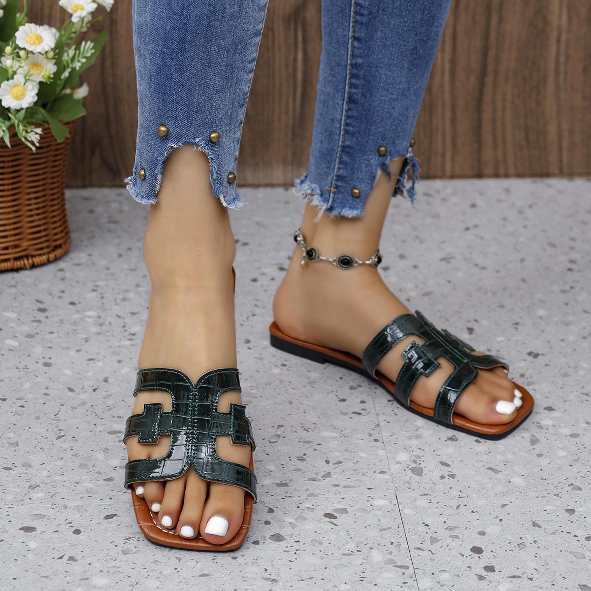 Модная женская обувь тапочки больших размеров на плоской подошве домашние сандалии лето — фото 6