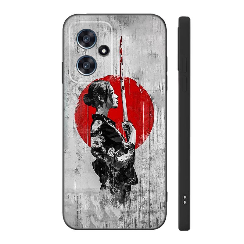 Japanese Samurai Art Black Silicone Phone Case For Xiaomi POCO X3 X4 NFC F3 F4 GT F5 M3 M4 M6 X5 X6 Pro 5G C55 C65 M5