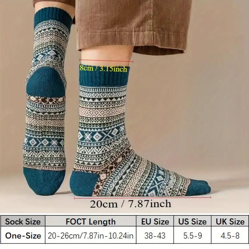 Men's Retro Ethnic Style Mid-Calf Warm Socks - Japanese Trend for Fall/Winter