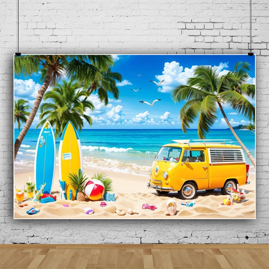 Summer Beach Hawaiian Background Tropical Floral Surfboard Aloha Sea Birthday Holiday Party Decoration Banner Photography Props