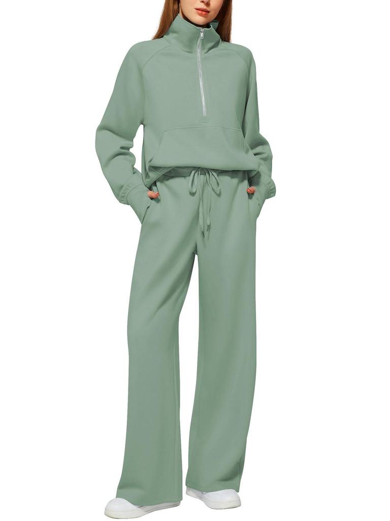 2025 Oversized Half-Zip Sweatshirt & Wide-Leg Sweatpants Women's Two-Piece Casual Set