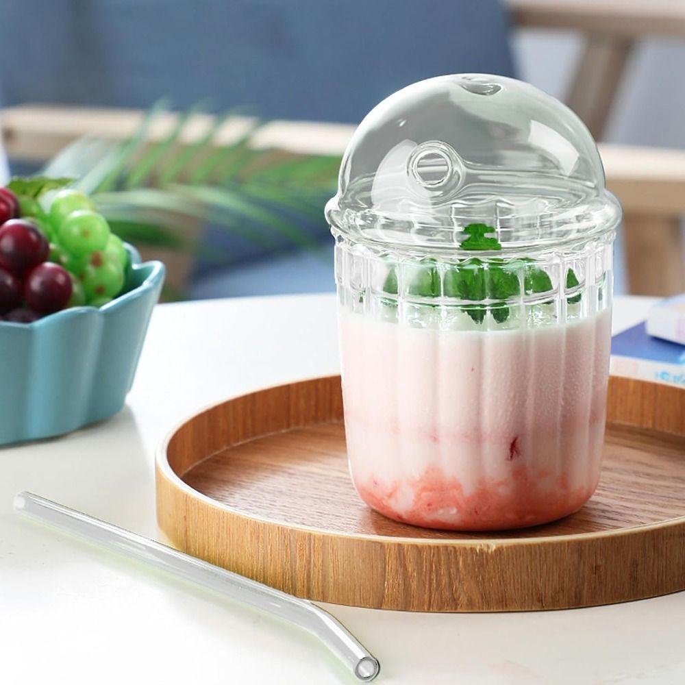 Kopule Víčko Šálek na mléčný čaj Vzor pruhů Kelímek na pití Skleněný kelímek s brčkem Káva