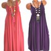 Summer Casual Vintage Maxi Dress Women Solid Color Lace Flower Ruffle Sleeveless