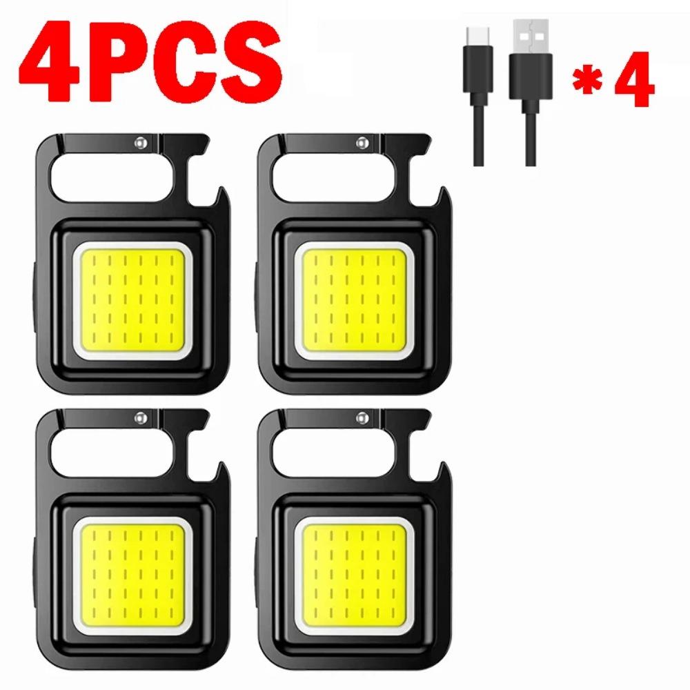 Mini LED Flashlight Keychain Light Bright COB Lights USB Rechargeable Work Lights Fishing Lanterna with Magnet Built-in Battery